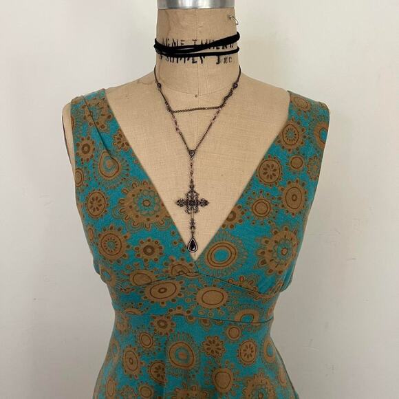 2000s F21 Teal Whimsical Print dress - Picture 2 of 7